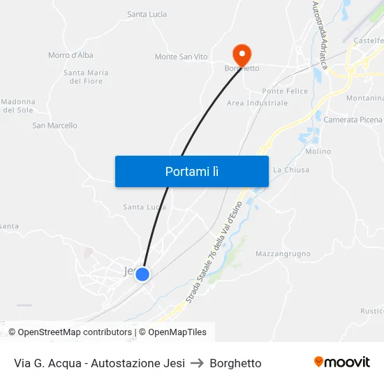 Via G. Acqua - Autostazione Jesi to Borghetto map