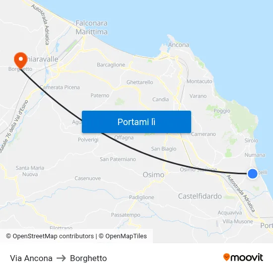 Via Ancona to Borghetto map