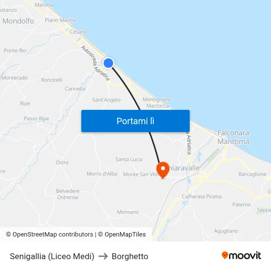 Senigallia (Liceo Medi) to Borghetto map