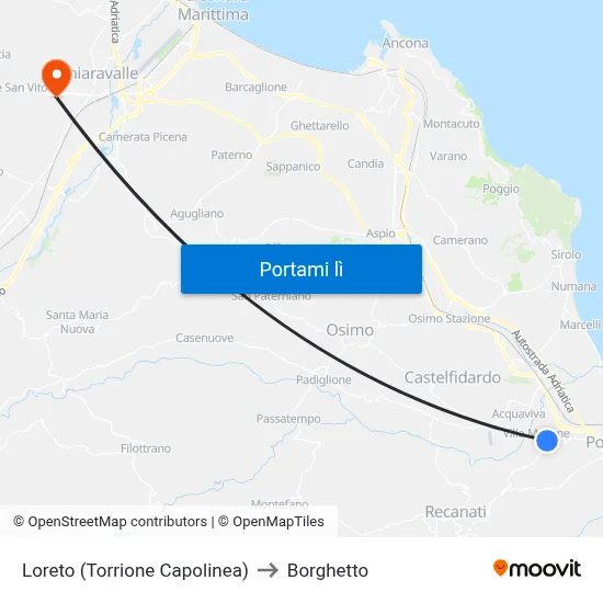 Loreto (Torrione Capolinea) to Borghetto map