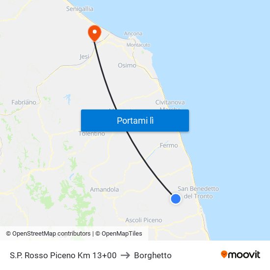 S.P. Rosso Piceno Km 13+00 to Borghetto map