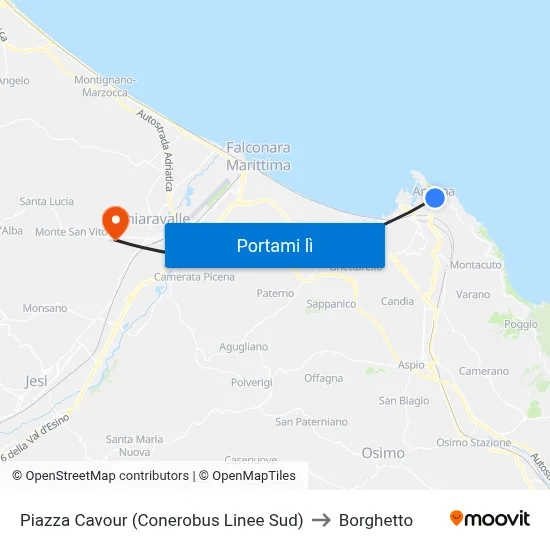 Piazza Cavour (Conerobus Linee Sud) to Borghetto map