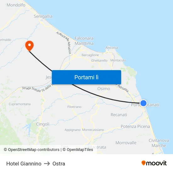 Hotel Giannino to Ostra map