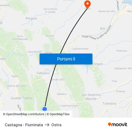 Castagna - Fiuminata to Ostra map