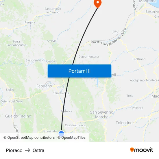 Pioraco to Ostra map
