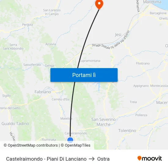 Castelraimondo - Piani Di Lanciano to Ostra map