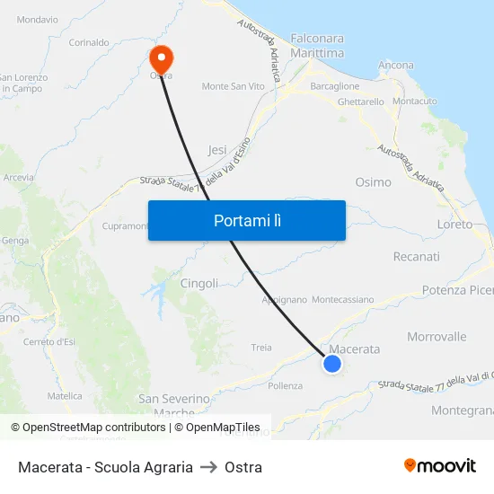 Macerata - Scuola Agraria to Ostra map