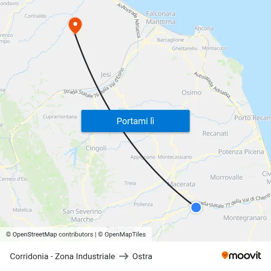 Corridonia - Zona Industriale to Ostra map