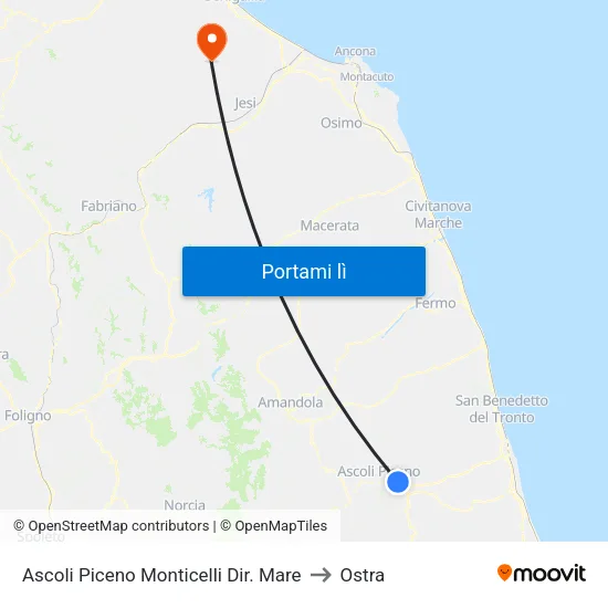 Ascoli Piceno Monticelli Dir. Mare to Ostra map