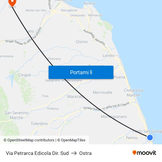 Via Petrarca Edicola Dir. Sud to Ostra map
