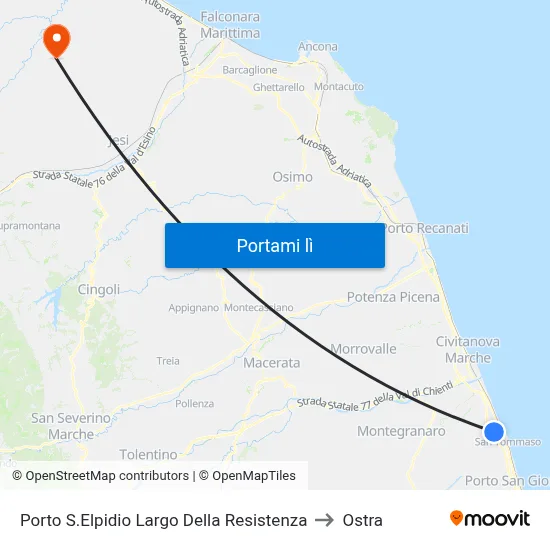 Porto S.Elpidio Largo Della Resistenza to Ostra map
