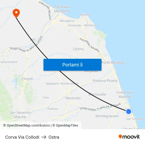 Corva Via Collodi to Ostra map