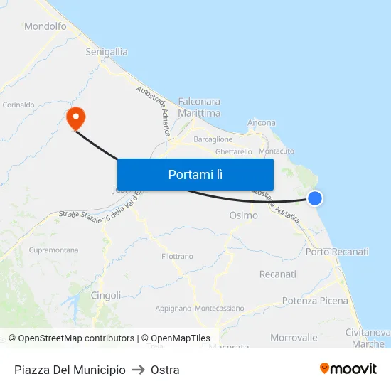 Piazza Del Municipio to Ostra map