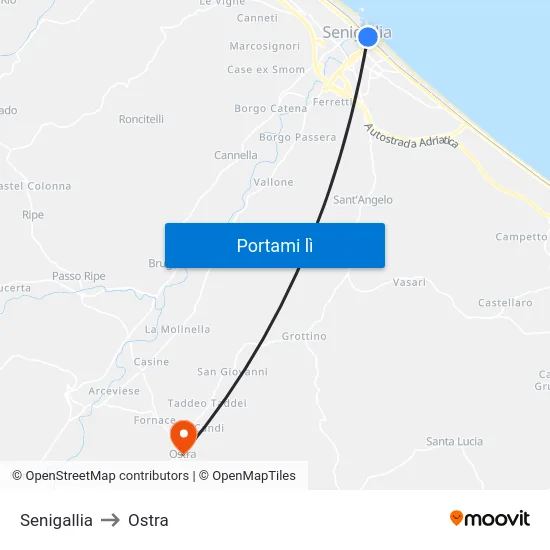 Senigallia to Ostra map