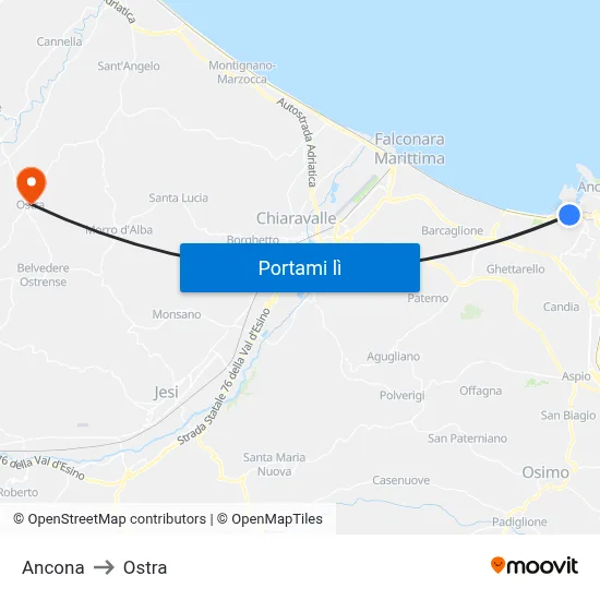 Ancona to Ostra map