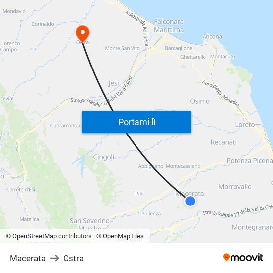 Macerata to Ostra map