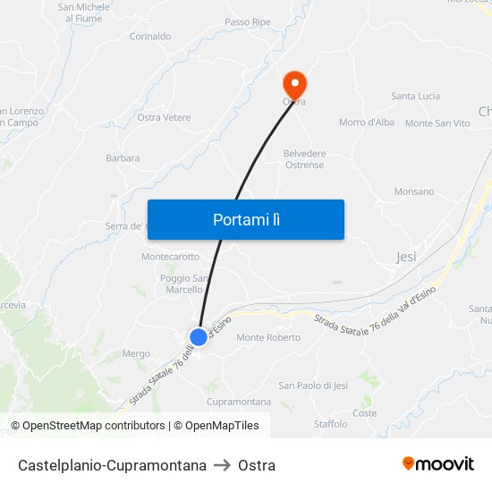 Castelplanio-Cupramontana to Ostra map