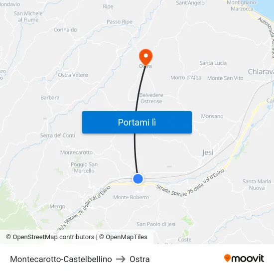 Montecarotto-Castelbellino to Ostra map