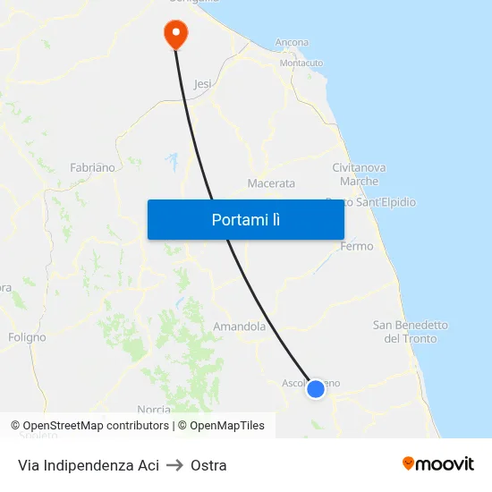 Via Indipendenza Aci to Ostra map