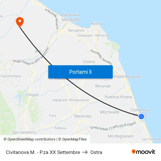 Civitanova M. - P.za XX Settembre to Ostra map