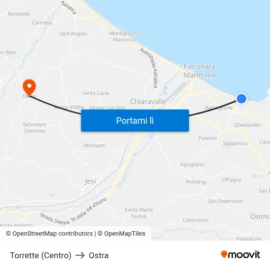 Torrette (Centro) to Ostra map