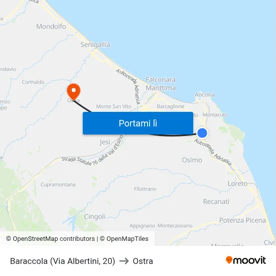 Baraccola (Via Albertini, 20) to Ostra map