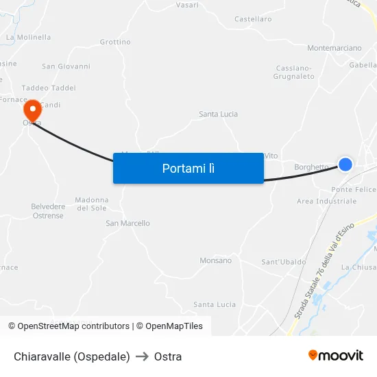 Chiaravalle (Ospedale) to Ostra map