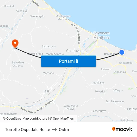 Torrette Ospedale Re.Le to Ostra map