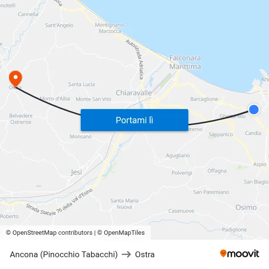 Ancona (Pinocchio Tabacchi) to Ostra map