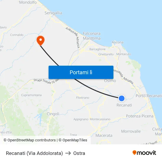 Recanati (Via Addolorata) to Ostra map