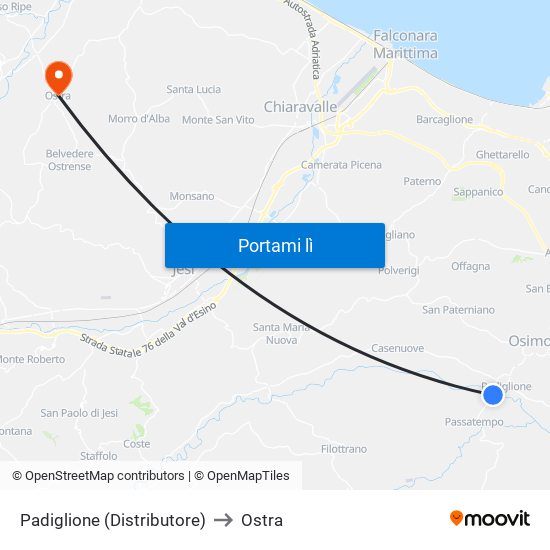 Padiglione (Distributore) to Ostra map