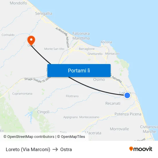 Loreto (Via Marconi) to Ostra map