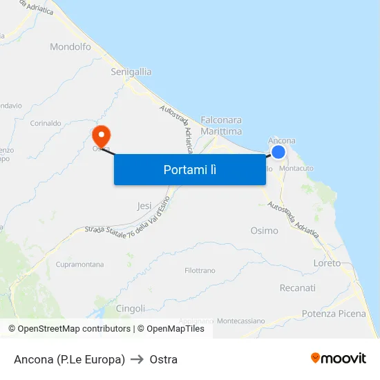 Ancona (P.Le Europa) to Ostra map