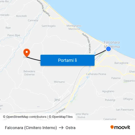 Falconara (Cimitero Interno) to Ostra map