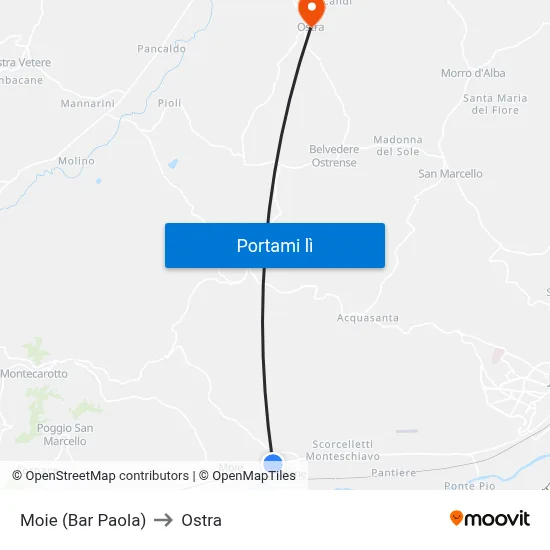 Moie (Bar Paola) to Ostra map