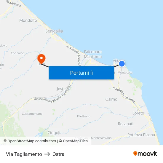 Via Tagliamento to Ostra map