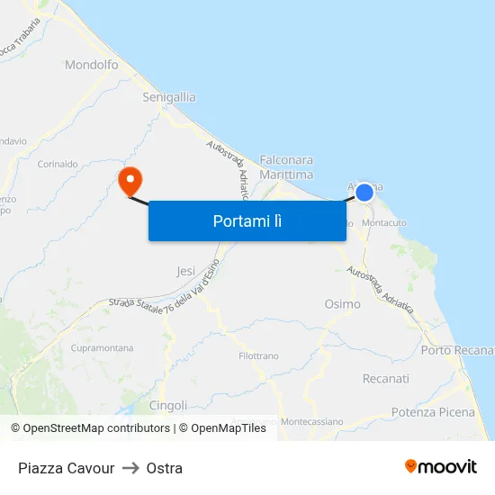 Piazza Cavour to Ostra map