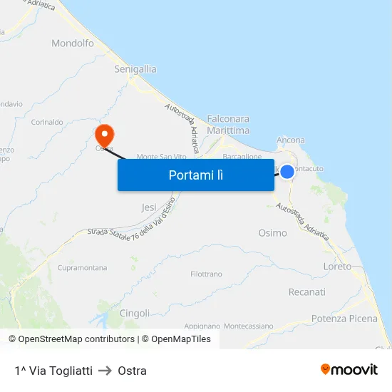 1^ Via Togliatti to Ostra map