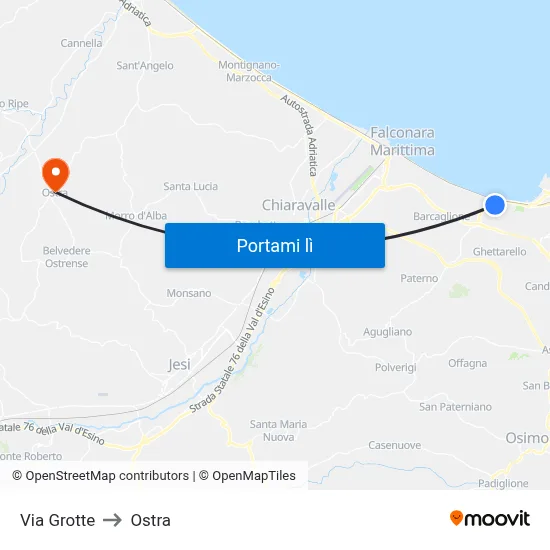 Via Grotte to Ostra map
