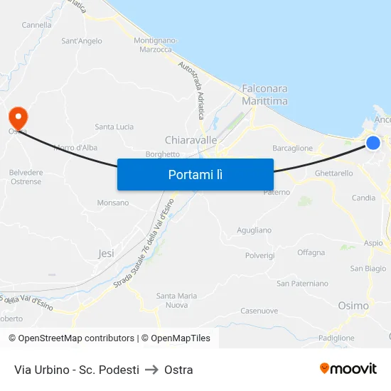 Via Urbino - Sc. Podesti to Ostra map
