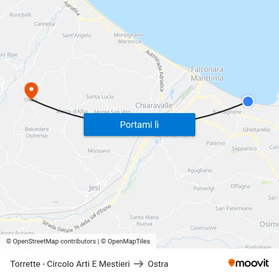 Torrette - Circolo Arti E Mestieri to Ostra map