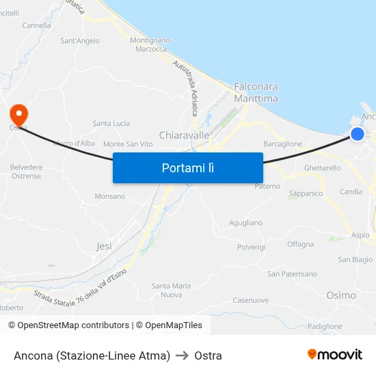Ancona (Stazione-Linee Atma) to Ostra map