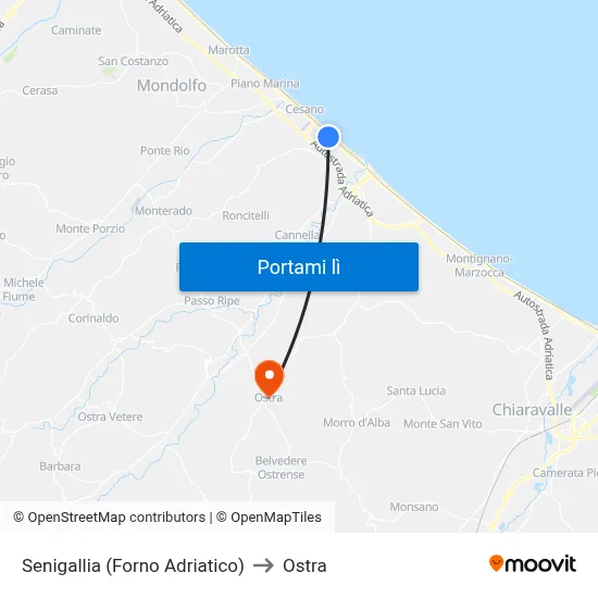 Senigallia (Forno Adriatico) to Ostra map