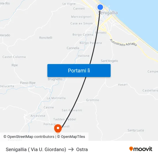 Senigallia ( Via U. Giordano) to Ostra map