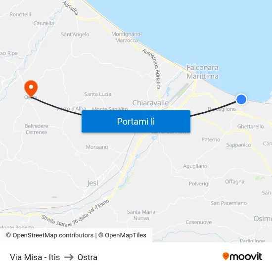 Via Misa - Itis to Ostra map