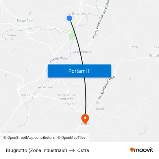 Brugnetto  (Zona Industriale) to Ostra map