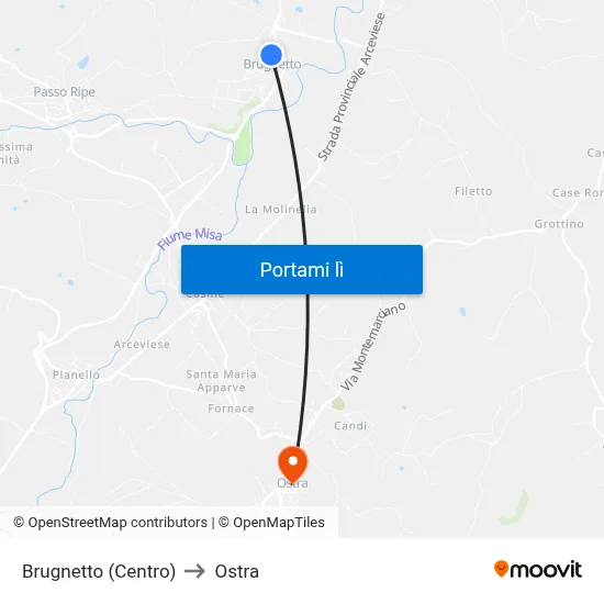 Brugnetto  (Centro) to Ostra map