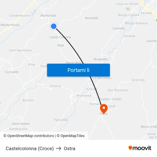 Castelcolonna (Croce) to Ostra map