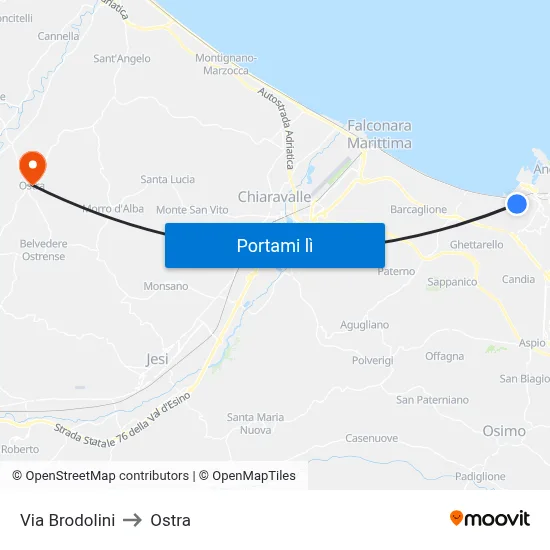 Via Brodolini to Ostra map