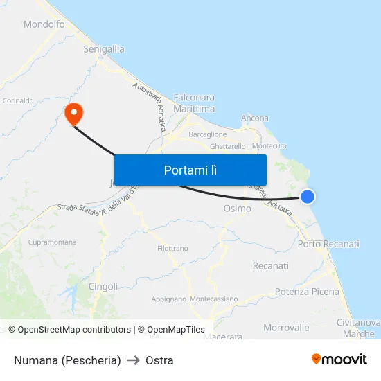 Numana (Pescheria) to Ostra map